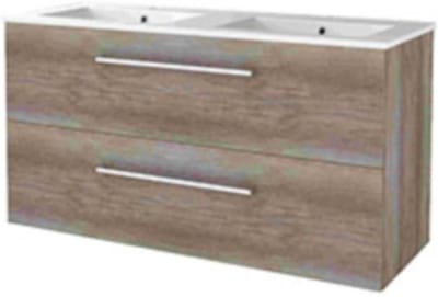 Basic-Line Start 46 Badkamermeubelset - 120 x 46 cm - Met Grepen - 2 Lades - Keramische Wastafel - 2 Kraangaten - Scotch Oak