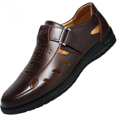 Heren Echt Lederen Sandalen Zomer Ademend Casual Schoenen voor Man Instappers Klompen Outdoor Antislip Handgemaakt Sandalias 40 black