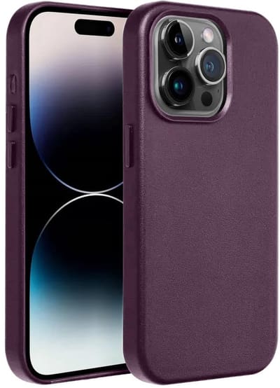Casify Leren Hoesje geschikt voor MagSafe iPhone 14 Pro Hoesje - Donkerpaars