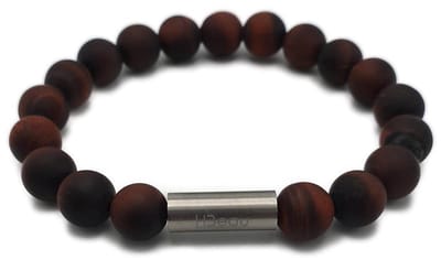 H-Beau - Handgemaakte Armband van Edelstenen - Natuurstenen - Rode Tijgeroog Kralen - Dames - Tiener - Uniseks - RVS Kraal - 8mm - lengte 16,5cm – Rood/Zwart - Sterrenbeeld - Horoscoop - Leeuw - Tweeling