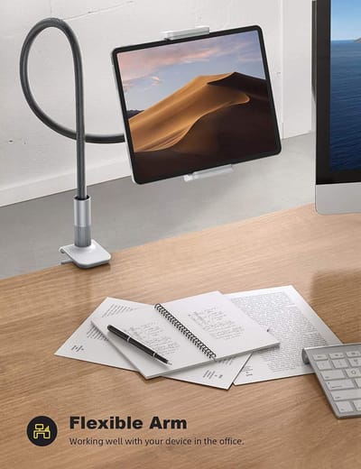 zwanenhals tablethouder - universele tabletstandaard: 360 flexibele arm Lazy Clamp Mount Bracket Bed compatibel met Pad Air Pro mini, Samsung Tab, Switch, meer 4.7-10.5" apparaten - Zwart