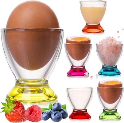 PLATINUX Egg Cup Set, Colourful Glass (6 Pieces), Egg Stand, Breakfast, Egg Holder, Brunch
