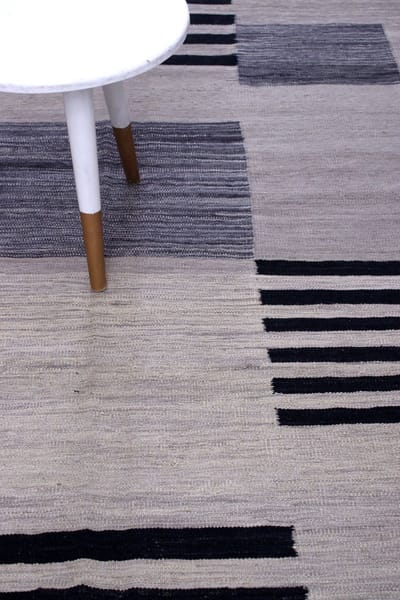 Grijs Tapijt Laagpolig Handgeweven Wollen Vloerkleed - Koho Afghan Modern Kelim 230x165 - 230x165cm- Modern - Woonkamer - Salon - Slaapkamer - Eetkamer