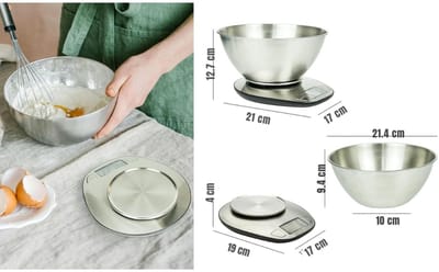 Zyrex® Keukenweegschaal Digitaal Met Kom - Keukenweegschaal - Keukenweegschaal Digitaal - Zilver - 20cm x 18cm x 4cm