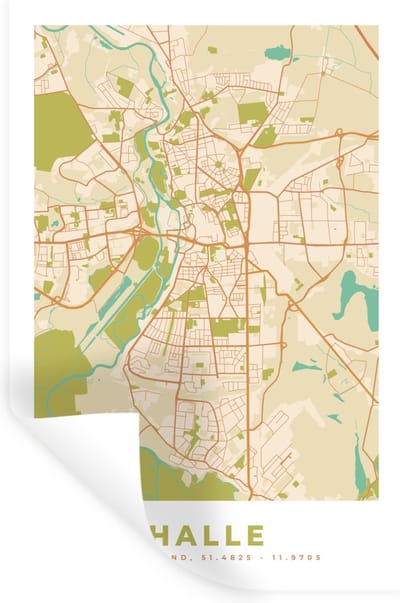 Muurstickers - Sticker Folie - Plattegrond - Halle - Vintage - Stadskaart - Kaart - 20x30 cm - Plakfolie - Muurstickers Kinderkamer - Zelfklevend Behang - Zelfklevend behangpapier - Stickerfolie