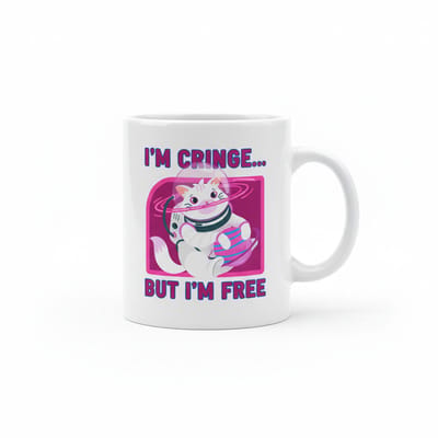 I'm Cringe but I'm Free Mok – Grappige Kat Astronaut Tekst Koffiemok – 330 ml Keramische Mok