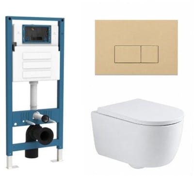 QeramiQ Dely Swirl Toiletset - inbouwreservoir Qeramiq Flush - 35mm zitting - kunststof beige bedieningsplaat - rechthoekige knoppen - glans wit