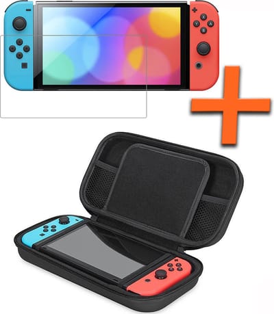 Hoesje Geschikt voor Nintendo Switch Hoes Bescherm Case Hardcover Met Screenprotector - Hoes Geschikt voor Nintendo Switch Case - Zwart