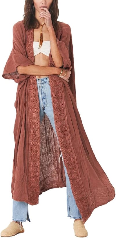 Dames Kimono Strandjurk Halve Mouw Open Voorkant Lichtgewicht Cover-up
