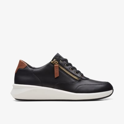 Un Rio Zip Zwarte Leren Sneakers