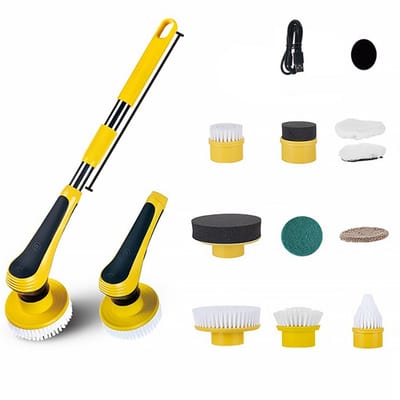 Kibani Accu schrobmachine 3.7V - Spin Scrubber - Elektrische Schrobber - Schrobborstel - boenmachine - Polijstmachine - Luiwagen - Schrobber Met Steel - poetsmachine met 10 opzetstukken - Multifunctionele Schrobborstel - elektrische dweil - borstel