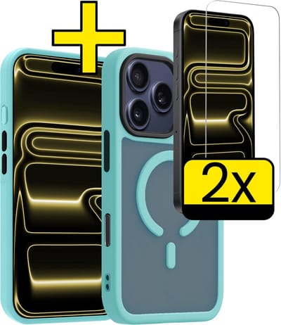 Hoesje - Met 2x Screenprotector - Geschikt voor Apple iPhone 17 Pro - Magsafe Compatible - Sterk & Shockproof - Back Cover - Shock Proof Case - Telefoon Hoes - Telefoonhoesjes - Lichtblauw