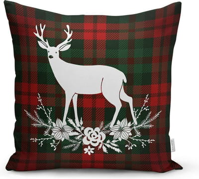 Zethome Kussenhoes Kerst- 45x45 cm - Kerst rendieren - Christmas reindeers - Dubbelzijdig Bedrukt - Kerstpatroon - Rood