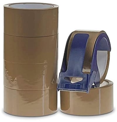 Verpakkingstape 6 rollen 48 mm x 50 m - Bruine tape met dispenser - Ideaal voor verhuizing - ShopVlot