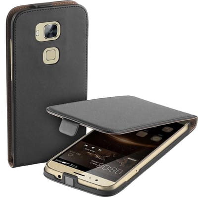Zwart eco leather flipcase Huawei G8 hoesje