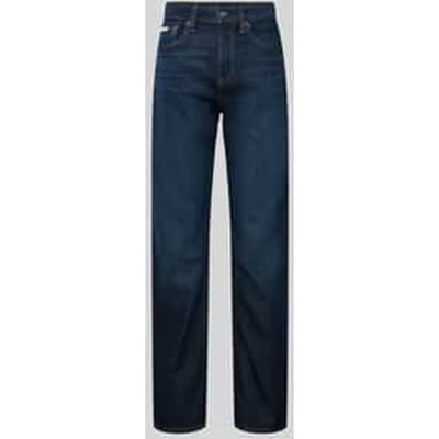 High rise straight fit jeans met labeldetail