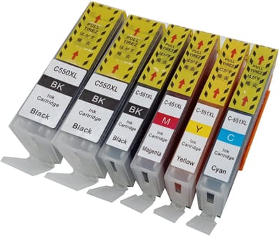KATRIZ® huismerk inkt voor Canon 2X PGI550XLBK + 1X CLI551XLBK + 1X CLI551XL Cyaan + 1X CLI551XL Magenta + 1X CLI551XL Geel (6stuks)  - Met chip