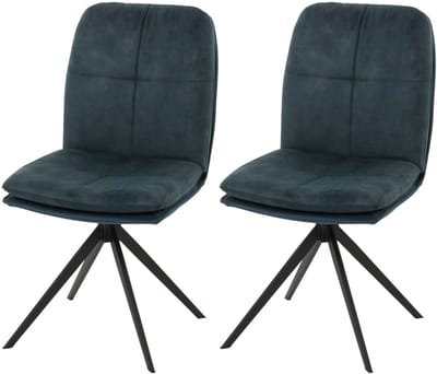 Set van 2 eetkamerstoelen MCW-M68, keukenstoel met rugleuning, draaibaar, automatische positie, metaal, stof/textiel ~ blauw