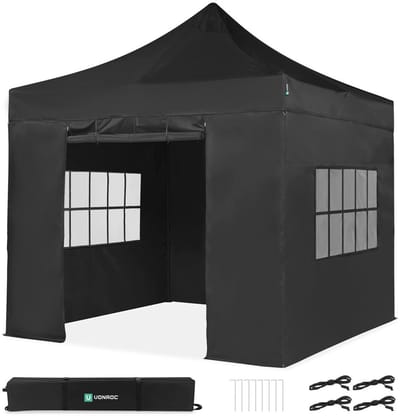 VONROC Easy-Up Partytent – 3x3 m - Premium easy-up Partytent - Set incl. Zijwanden - Modulair Ontwerp – Opvouwbaar – Waterdicht – Stalen Frame - 50+ UV Bescherming - Incl. Opbergtas - Zwart