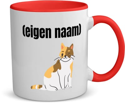 Akyol - kat met eigen naam koffiemok - theemok - rood - Katten - katten liefhebbers - iemand die houdt van katten - verjaardag - cadeau - kado - 350 ML inhoud