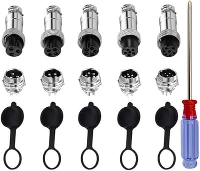 Cosensi - Aviation Plug Set - Pack of 15 - 5A 12 mm Thread Connector - Male en Female - Met Rubber Beschermkap - Inclusief Schroevendraaier