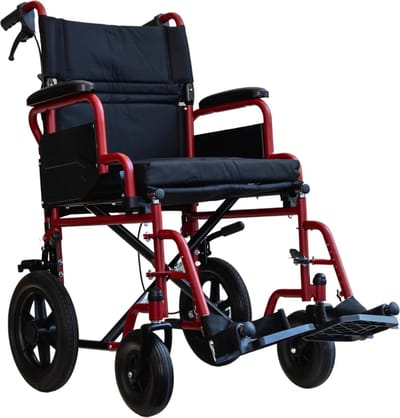 Transport rolstoel Plaza PL2 - Opvouwbaar - Zitbreedte: 45 cm - Anti-lek banden - Inclusief gratis rolstoelkussen - Rood