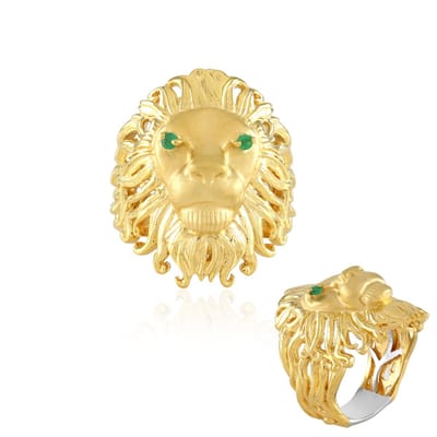 Cavill - Elegante damesring 925 zilver verguld - Zambia smaragd 2x 0,045 ct ronde geslepen - Leeuwenmotief en haarlijnstructuur - Unieke designring