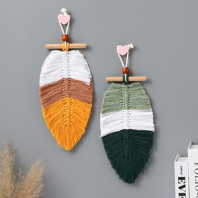 Dailygoods- Muurdecoratie 2 Stuks - Macramé Wandkleden - Hangende Muurdecoratie - Chique Wanddecoratie - 26 x 13 cm - Voor Slaapkamer/Woonkamer