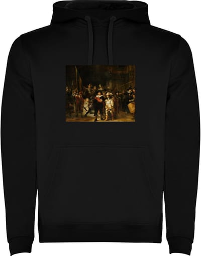 Zwarte hoodie Prachtig schilderij Rembrandt - De Nachtwacht - Bekend schilderij - Oude meesters Maat M