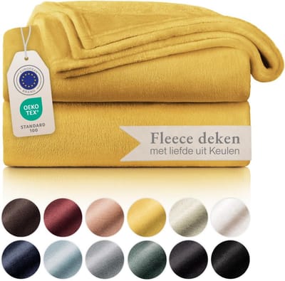 Fleece Deken - Zachte Plaid - Gezelligheid Thuis - Getest op Schadelijke Stoffen - 220 x 240 cm - Zonnebloem Geel