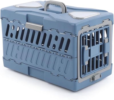 Huisdier transportbox - Draagbare reismand - Veilig reizen - Verbeterde ventilatie - 56 x 33 x 15 cm - Blauw
