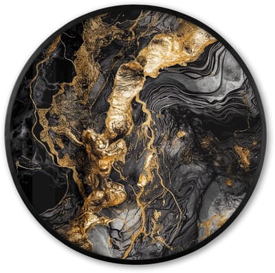 Poster in lijst Rond - Fotolijst 60x60 cm - Posters - Marmer - Zwart - Goud - Abstract - Ronde posterlijst zwart - Decoratie - Wanddecoratie woonkamer - Muurdecoratie slaapkamer