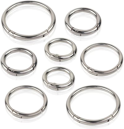 Dailygoods- Ronde Karabijnring - 8 Stuks - Zinklegering - 25/30/40/60 mm - Veersluiting - Geschikt voor Sleutelhanger/Draagtassen - Haak
