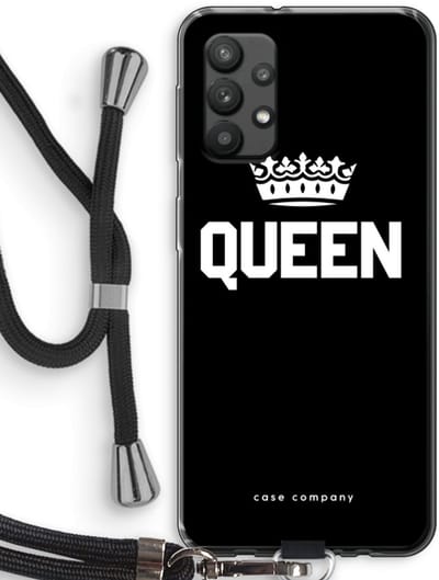 Case Company® - Hoesje met koord geschikt voor Samsung Galaxy A32 4G hoesje met Koord - Queen zwart - Telefoonhoesje met Zwart Koord - Bescherming aan alle Kanten en Over de Schermrand