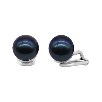 Hetty'S - Opvallende oorclips - 925 zilver - Zwarte Zoetwater parel -