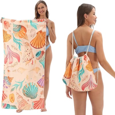 Daity 1 stuk – 2-in-1 Opvouwbare Strandhanddoek met Opbergvak – Compacte Reishanddoek met Geïntegreerde Tas, Draagbare Strand- & Zwembadhanddoek voor Reizen, Kamperen & Buitengebruik