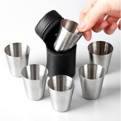 Ensemble de 6 pièces Extérieur Pratique Voyage Tasses en Acier Inoxydable Mini Ensemble Verres Parfait Pour Whisky Vin Avec Étui Ustensiles de Boisson Portables 3070ml Six cups 70ml