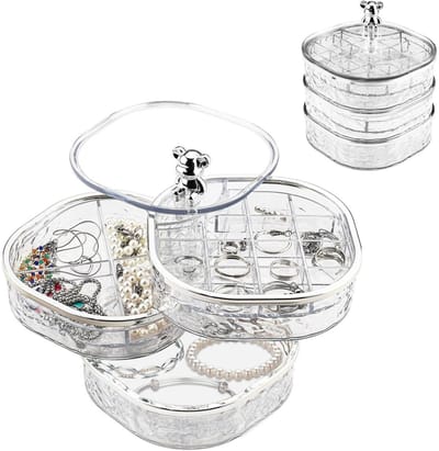 GELLDG Sieradendoos - Drielaags transparante sieradendoos voor dames - 360° reissieradenorganizer - Geschikt voor oorbellen, ringen, kettingen en armbanden