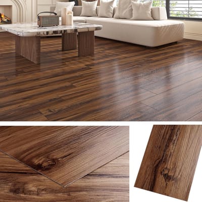 Dikke PVC Vloerbedekking met Houten Look - Zelfklevende Vinyl Tegels voor Badkamer en Keuken - 18 Stuks, 90x15CM, Bruin Linoleum