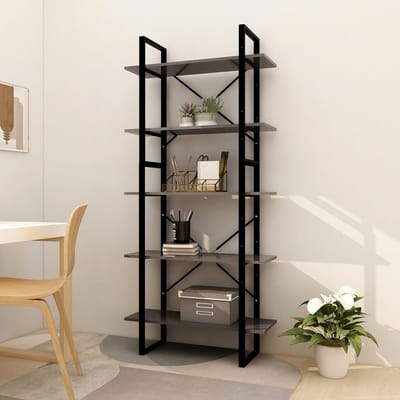vidaXL - Boekenkast - met - 5 - schappen - 80x30x175 - cm - bewerkt - hout - grijs