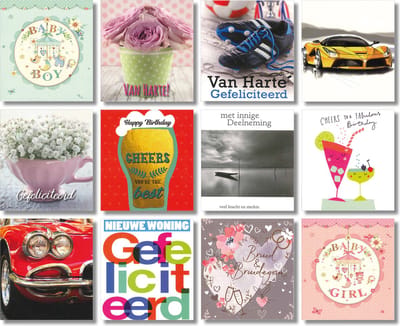 MGPcards - 12 Dubbele wenskaarten met witte envelop - Mix - Diversen - 11 x 12 cm