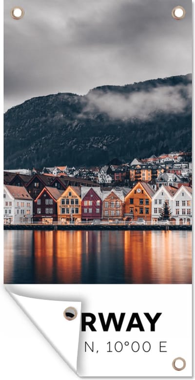 Schuttingposter Noorwegen - Scandinavië - Bergen - Winter - 100x200 cm - Tuindoek