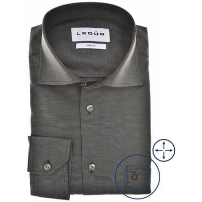 Ledûb Overhemd Uni Color Wide Spread Stretch Donker Groen / male