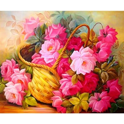 Peinture diamant 5D à faire soi-même, perceuse ronde complète, panier de fleurs, broderie, point de croix 20X30CM pink