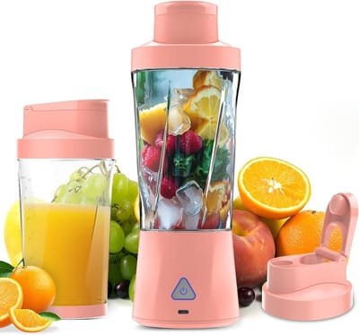 Draagbare blender - smoothie blender to go voor shakes en vers fruit - 6 messen, USB oplaadbaar - roze - 27 x 10 cm - ABS voor thuis, werk en onderweg