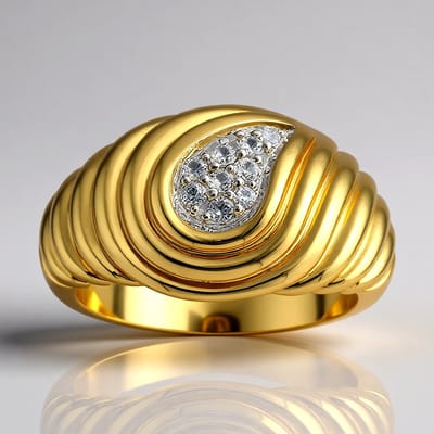 Cavill - brede vergulde 925 sterling zilveren ring - Cambodjaanse zirkonia 0,168 ct pavé - moderne golvende luxe damesring goudkleurig