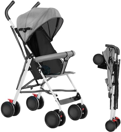 PIPIPOXER Opvouwbare kinderwagen met wattenschijfjes en klamboe-Grijs