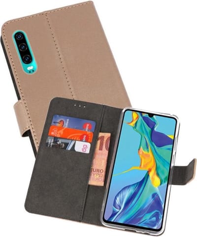 Booktype Telefoonhoesjes - Bookcase Hoesje - Wallet Case - Geschikt voor Huawei P30 - Goud