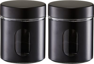 Zeller Voorraadpot/blik met venster - 2x - zwart - 600 ml - glas/metaal