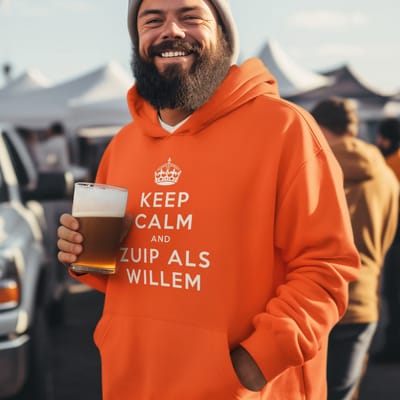 Oranje Koningsdag Hoodie Keep Calm And Zuip Als Willem - MAAT XS - Oranje Feestkleding